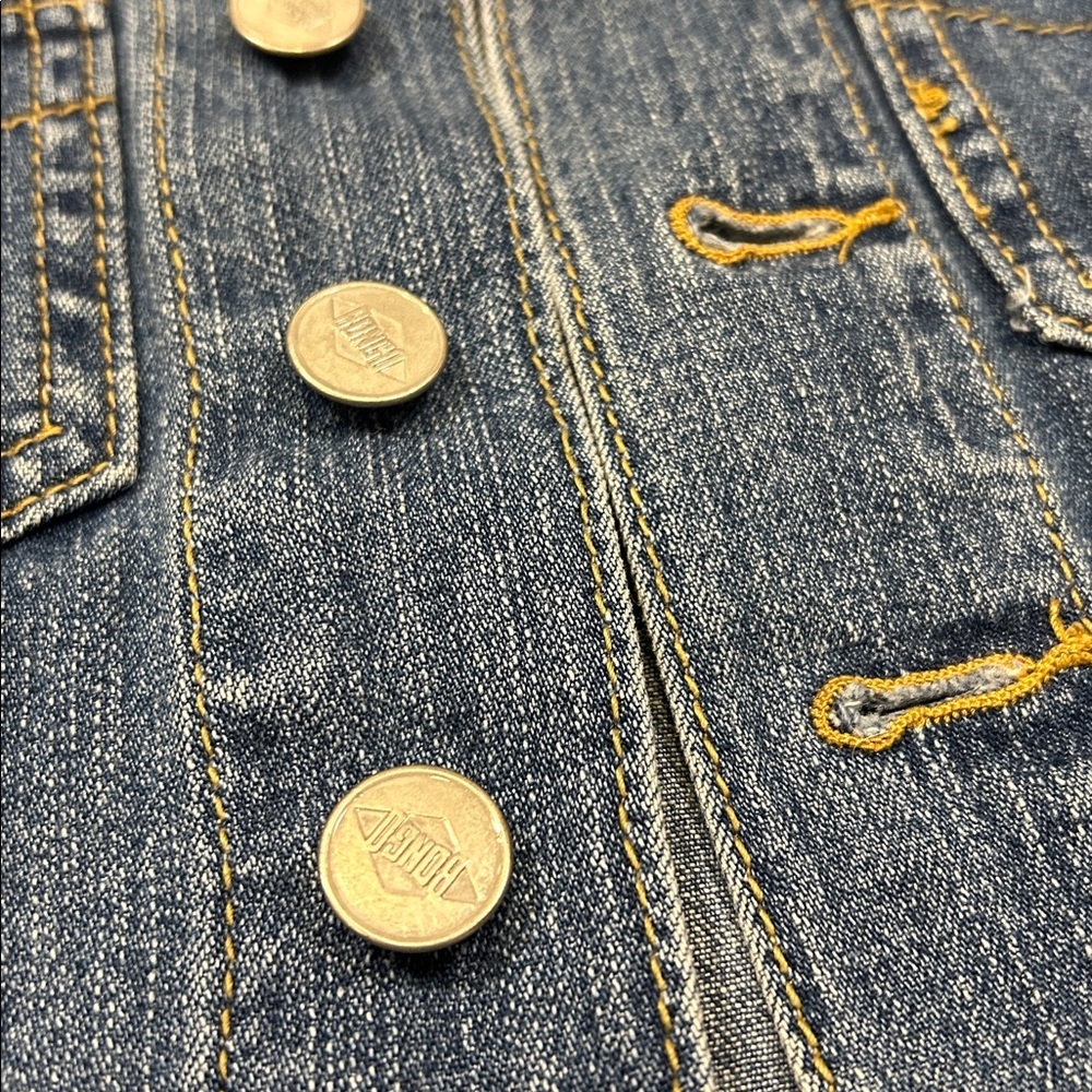 Vintage 90s BONGO Denim Corset Style Vest Button Front Raw Hem Sleeveless Blouse - Picture 7 of 10